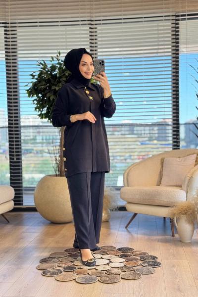 1304 Patı Metal Aksesuarlı Fermuarlı Takım Siyah