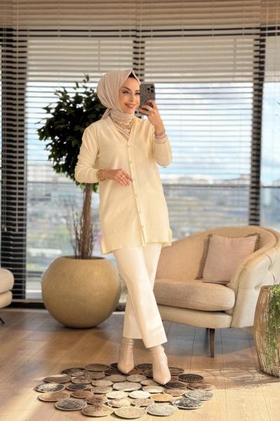 140464 Pullu Korsman Hırka Ekru