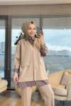 1405 Gömlek Üstü Yelek Detaylı Takım Bej