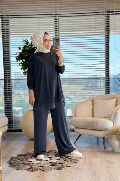 14352 Etek Ucu Şifonlu Takım Antrasit