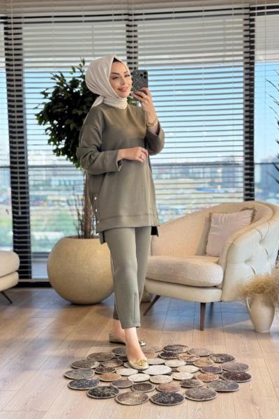 14384 Yanları Çıtçıtlı Takım Haki