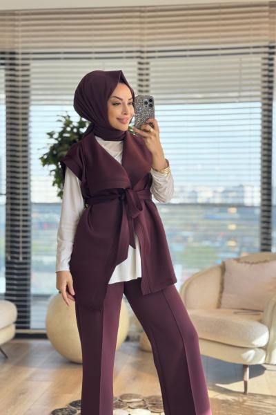 14398 Üst Yelek Yaka Ve Kolu Dikişli Takım Bordo