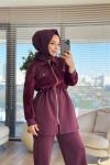 14400 Kol Ön Ve Pantolon Yanı Kadifeli Takım Bordo