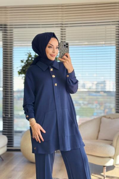 14429 Ön Fermuarlı Patı Üç Metalli Takım Lacivert