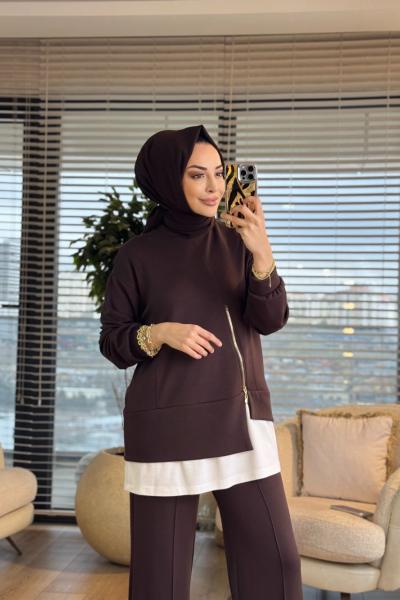14438 Etek Ucu Parçalı Takım Kahve
