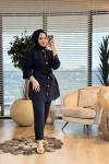 14451 Ön Ve Kolu Gofre Detaylı Takım Siyah