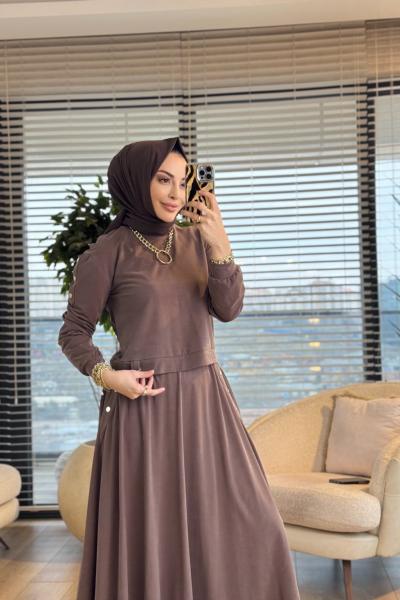 14455 Kol Cep Zımba Detay Etekli Takım Kahve