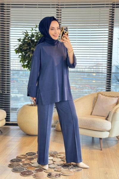 14457 Etek Ucu Parça Yırtmaçlı Takım Lacivert