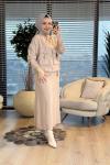 1454 Ön Büyük Cepli Fermuarlı Etekli Takım Bej