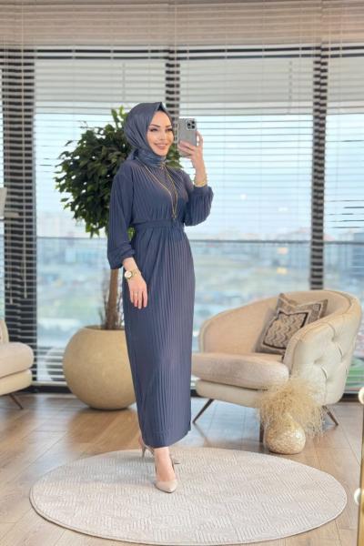 1505 Piliseli Kemerli Elbise Antrasit