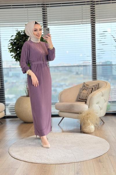 1505 Piliseli Kemerli Elbise Gül