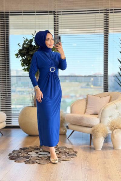 1510 Önü Toka Büzgülü Sandy Elbise Saks