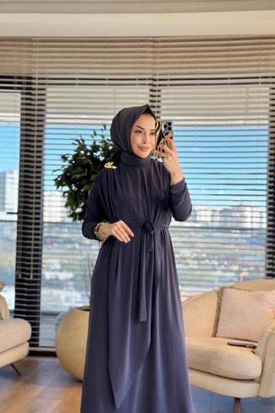 1513 Üstleri Üçgen Pelerinli Elbise Antrasit