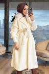 15229 Angora Yakası Kürklü Uzun Kaban Ekru