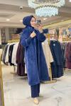 15230 Angora Patı Çıtçıtlı Kaban Lacivert