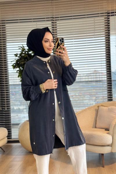 15259 Önü Parça Ve Çıtçıtlı Kap Siyah