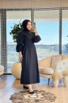 1529 Beli Kemerli Tencel Elbise Siyah