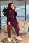 161  Asimetrik Omzu Drapeli Triko Tunik Bordo