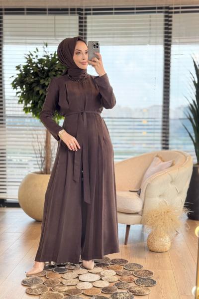 17-1016 Yakası Taş İşlemeli Tulum Kahve