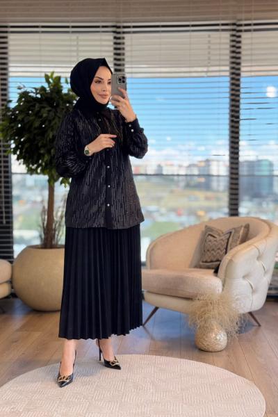 2014 Üstü Sim Baskılı Gömlek Siyah