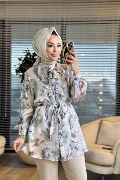 2033 Kumsal Batik Desen Tunik Haki