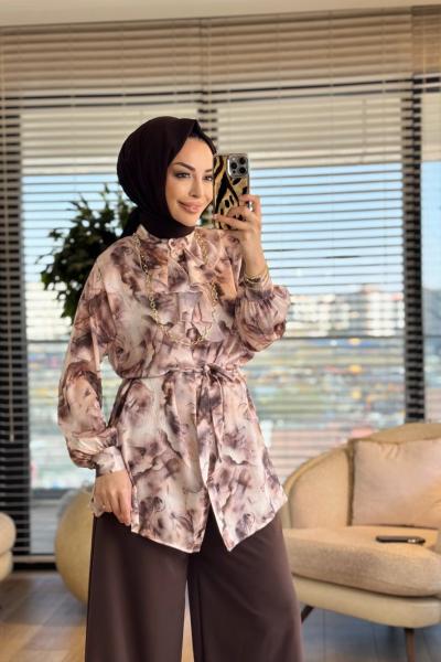 2033 Kumsal Batik Desen Tunik Kahve