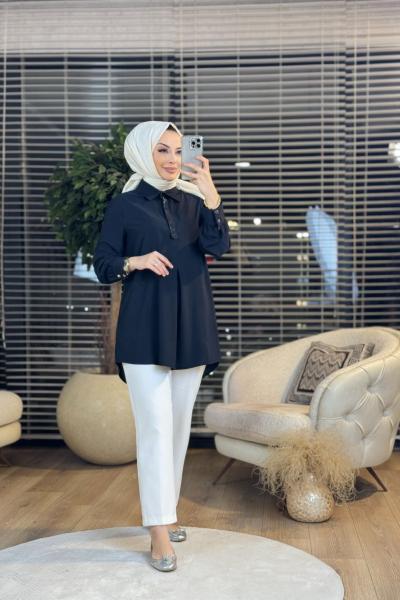 2039 Patı Taş Baskılı Gömlek Siyah