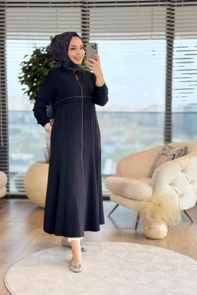 2040 Ön Ve Arkası Su Taş Detaylı Kap Siyah