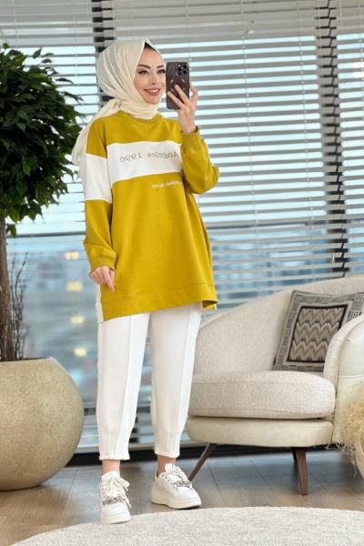 2046 Ön Los Angeles Yazılı Sweat Yağ Yeşili