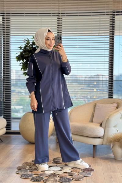 20601 Ön Kol Pantolon Yanı Parçalı Takım İndigo