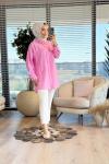 2093 Ön Boyuna Şeritli Ve Taşlı Gömlek Pembe