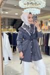 212770 Yapıştırma Taşlı Kot Gömlek Siyah