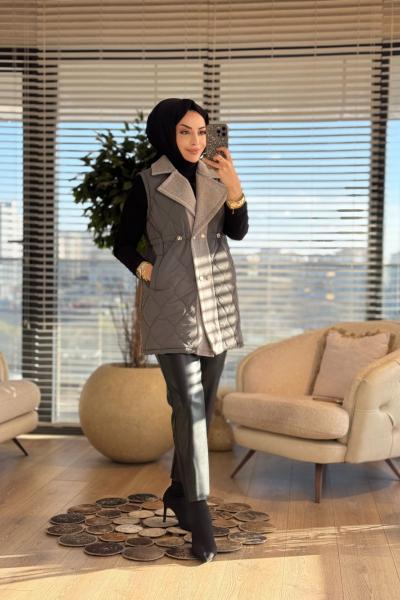 2190 Kapitone Kaşe Detaylı Yelek Antrasit