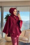 2212 Kaşe İki Düğmeli Panço Bordo