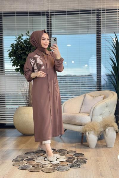 2216 Sol Göğsü Geometrik Desenli Kap Kahve