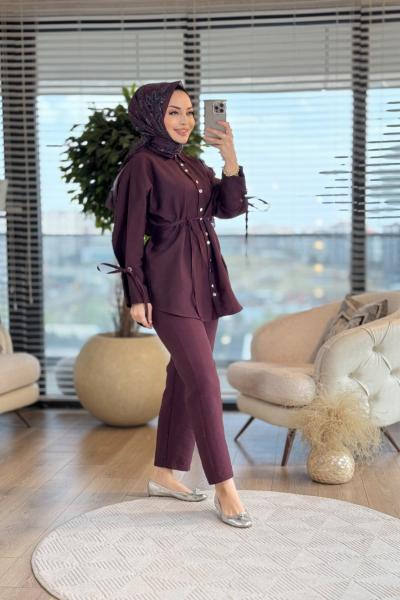 22678 Kolları Bağcıklı Metal Düğmeli Takım Bordo