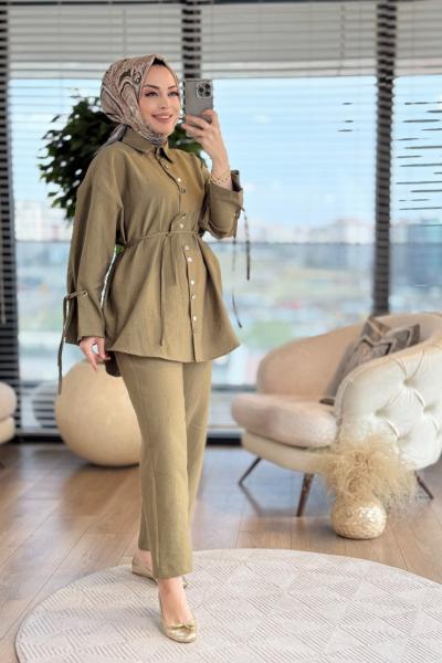 22678 Kolları Bağcıklı Metal Düğmeli Takım Haki