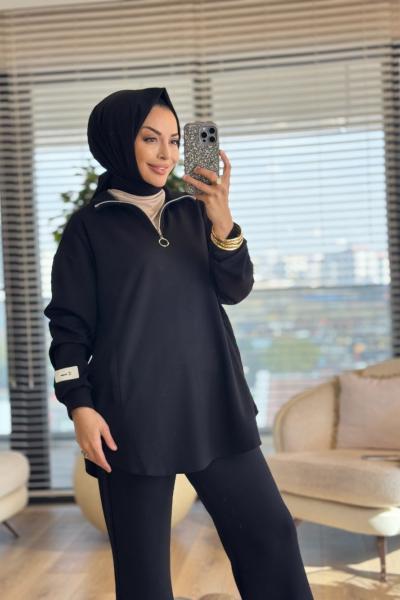 22745-1 Kolu Etiket Detaylı Takım Siyah