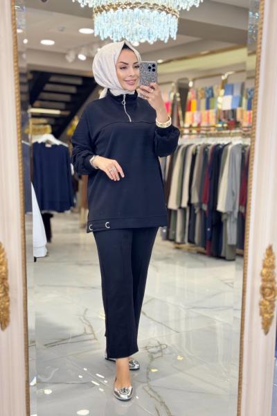 22748 Etek Ucu Metal Pat Fermuarlı Takım Siyah