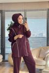 22763 Biye Detaylı Önü Fermuarlı Takım Bordo