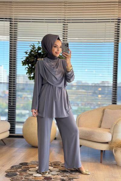 22768 Sol Omuzu Tokalı Takım Gri