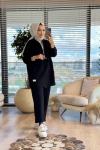 22775 Ön Parça Detaylı Ferm.Kapşonlu Takım Siyah