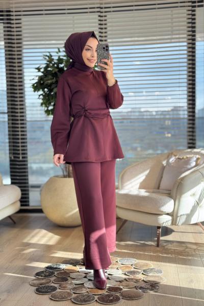 22816 Beli İki İp Geçmeli Takım Bordo