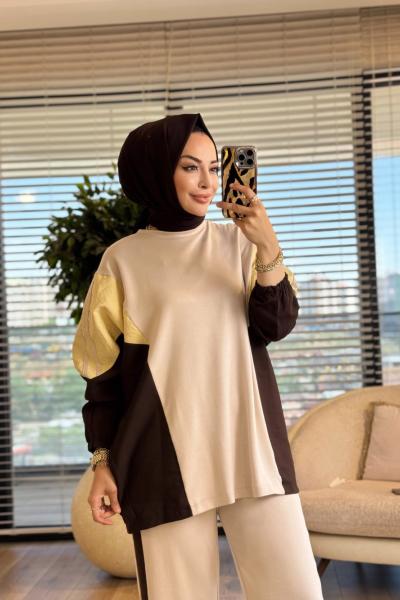 22863 Renkli Parçalı Takım Bej