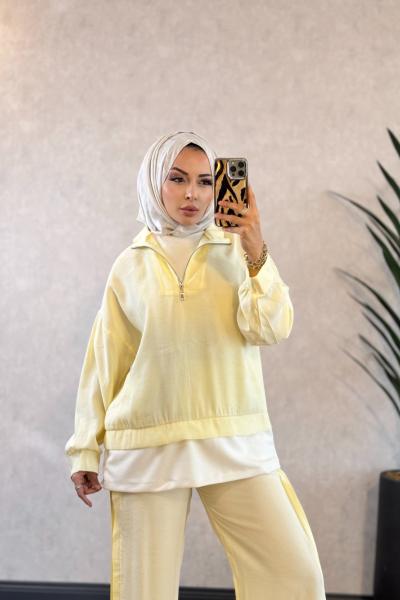 22893 Etek Ucu Parçalı Patı Fermuarlı Takım Sarı