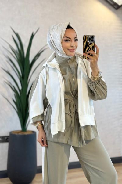 22898 Ön Yelek Parça Detaylı Takım Çağla