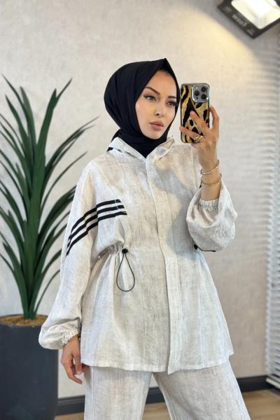22910 Roba Ve Pantolon Yanı Şeritli Takım Açık Bej
