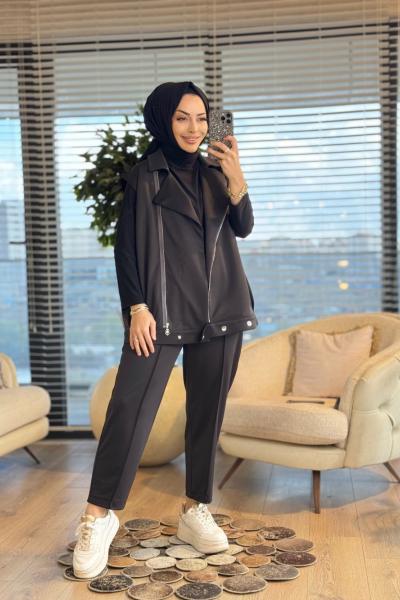 2428 Üst Yelekli Fermuarlı Takım Siyah