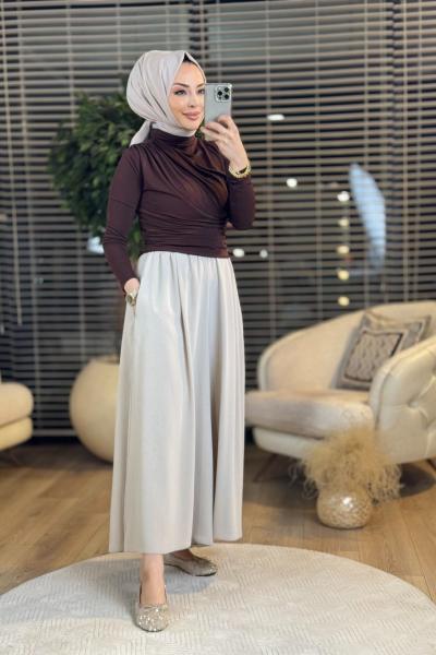 24294 Drapeli Bluz Kahve