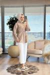 24331 Batik Omuz Parçalı Ön Fermuarlı Kap Bej